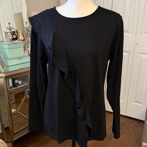 Anne Klein Ruffle Long Sleeve Top - Stretchy, Flattering, Fab NWT Size M